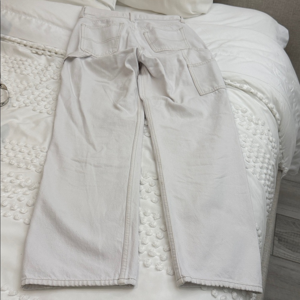 Abercrombie & Fitch Ecru Carpenter Jeans The Slouchy Jean MidRise Curve Love 25R - Picture 10 of 11